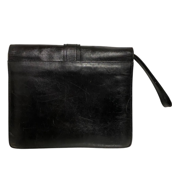 Bally Black and Gold Leather Wristlet Clutch with Elegant Clasp